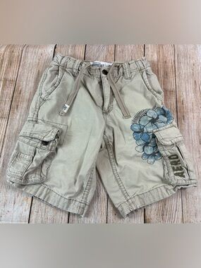 Mens Y2K Aeropostale Spell Out Floral Tan Cargo Shorts Size 28